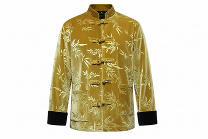 Men's  Velvet Ancient Chinese Style Retro Jackets - Style Bamboo Leaf (Thickened Cotton-padded Coat)