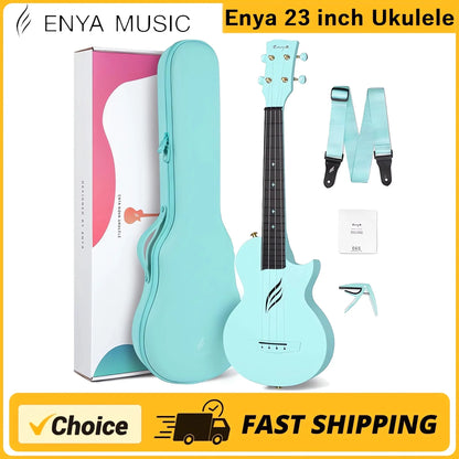 Enya Concert Ukulele Nova U 23’’ Carbon Fiber Travel Ukulele with Beginner Kit Includes Online Lessons