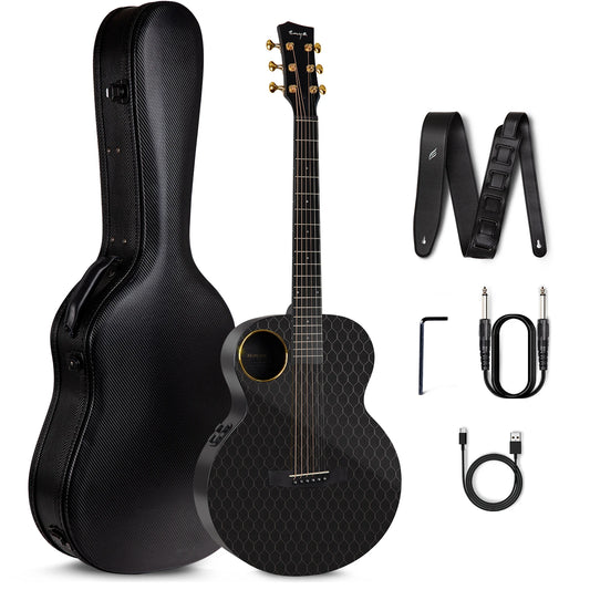 Enya X4 Pro Carbon Fiber Acoustic Electric Guitar with Hard Case, Leather Strap, USB Type-C Cable and Instrument