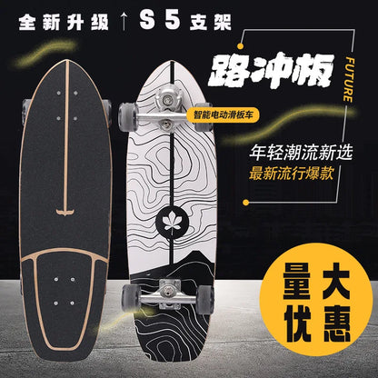 Maple Surfskate Longboard, Single Kick Carving Cruiser for Pumping & Street Riding