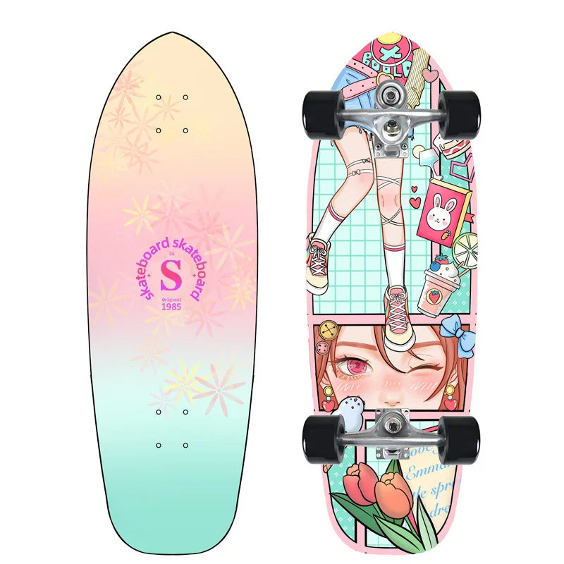 CX7 Maple Surfskate Cruiser, Single Kick Carving Longboard for Pumping & Street Riding