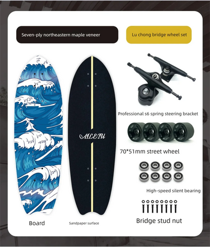 S6 Spring Surfskate Land Surfboard, No-Push Training Skateboard for Adults & Beginners