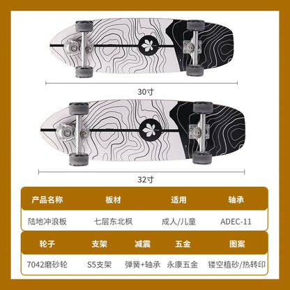 Maple Surfskate Longboard, Single Kick Carving Cruiser for Pumping & Street Riding