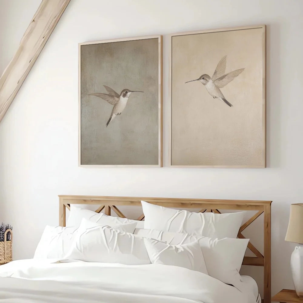 Retro Hummingbird Canvas Prints - 2pcs/set