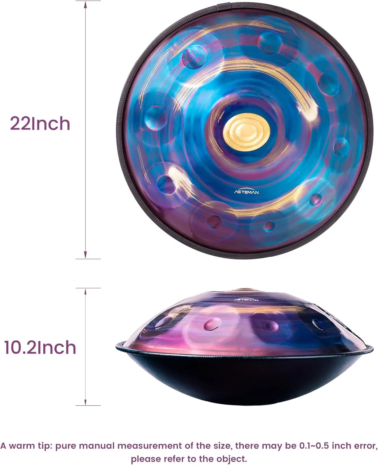 Handpan in D Minor,432hz 22inches with 10 notes, comes with a backpack, courses, finger sleeves, stand, cleaning cloth