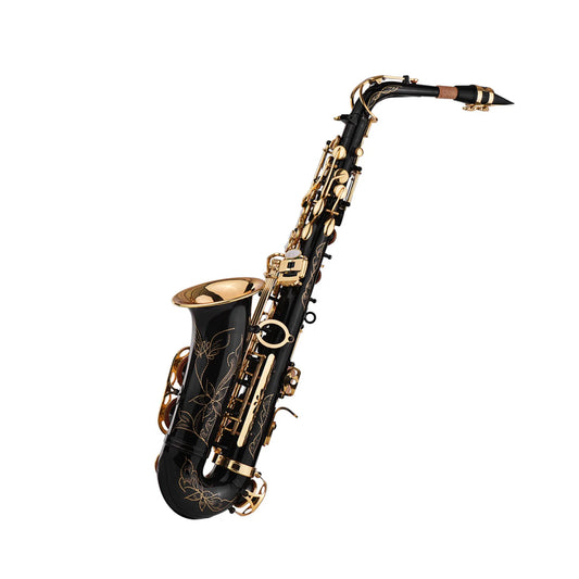 Brass Eb Alto Saxophone Sax Lacquered Gold 82Z Key Type Woodwind Instrument with Padded Carry Case Gloves Cleaning Cloth Brush S