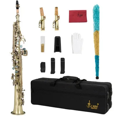 SLADE Soprano Saxophone -  Bb/B Flat Natural Body Carved Design with Shoulder Case
