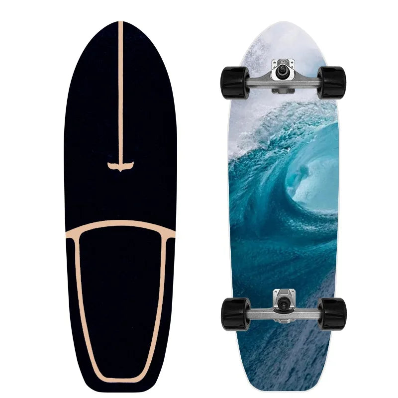 Maple Surfskate Longboard, Single Kick Carving Cruiser for Pumping & Street Riding