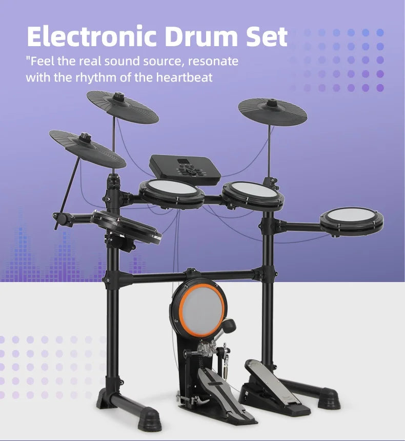 Professional Electric Digital Drum Set - Electronic Mesh Kick Pedal