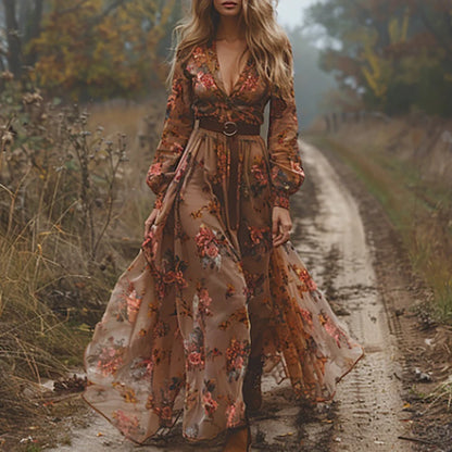 Retro Floral Boho Maxi Dress