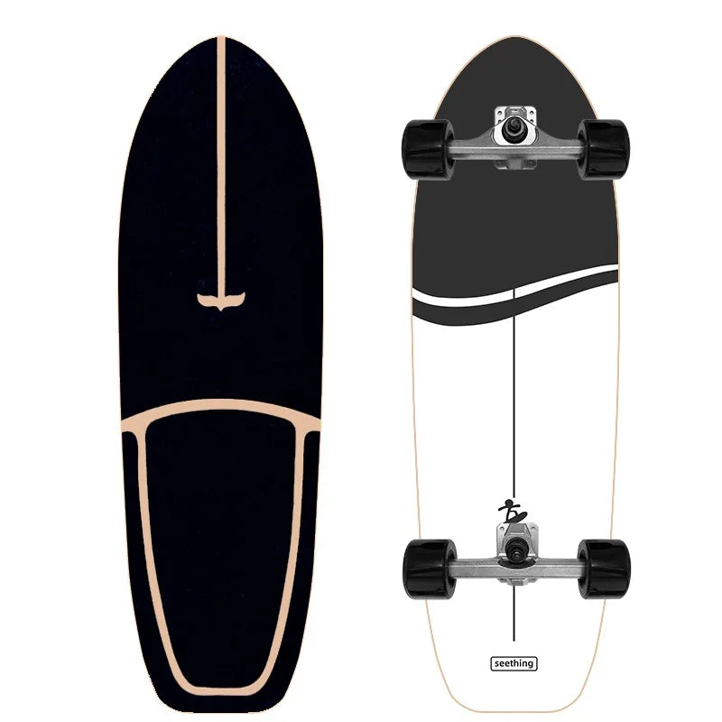 Maple Surfskate Longboard, Single Kick Carving Cruiser for Pumping & Street Riding