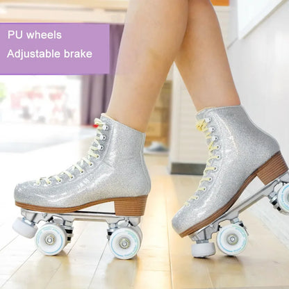 Luxury Leather Quad Roller Skates with  Aluminium Alloy Frame  - Indoor Dance  Skate