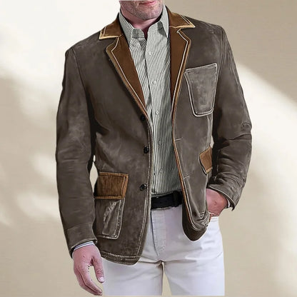 Men's Retro Suede Multi-pocket 3D Style Suit Jacket