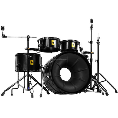 Beatello ACE Of SPADES Professional Drum Set With ABS Special Bass Drum Head Enhancer - Percussion Instrument (Metal Power Drum Set)