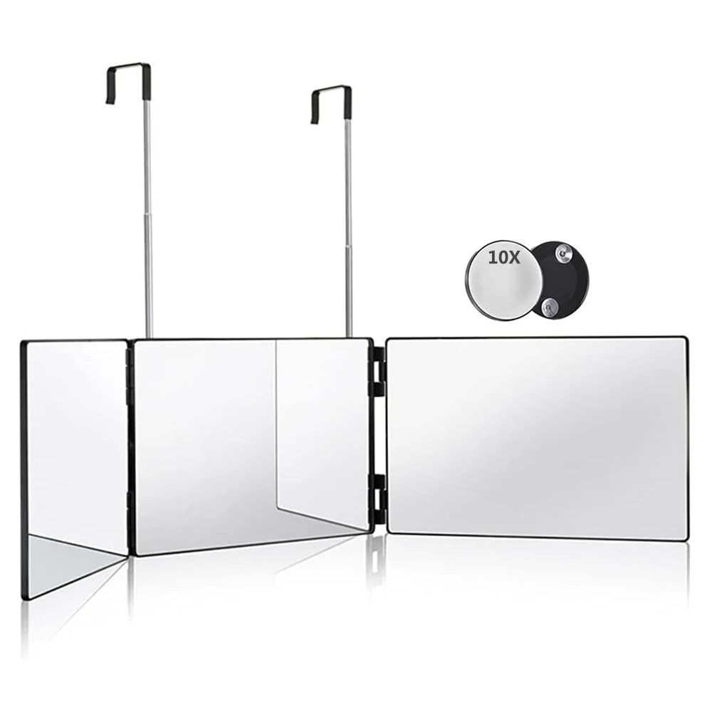 Portable 360 Trifold Vanity Mirror with Adjustable Height Hook