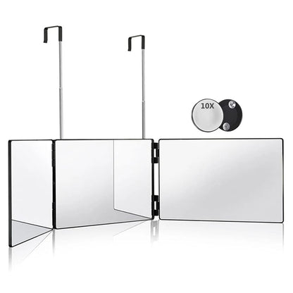 Portable 360 Trifold Vanity Mirror with Adjustable Height Hook