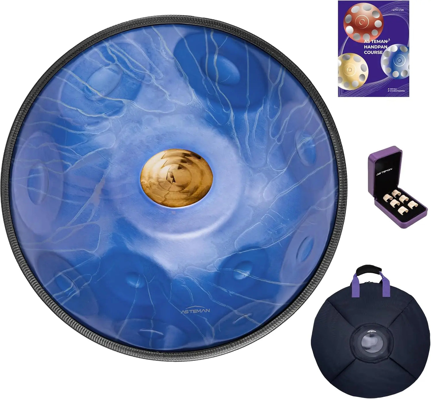 Handpan in D Minor,432hz 22inches with 10 notes, comes with a backpack, courses, finger sleeves, stand, cleaning cloth