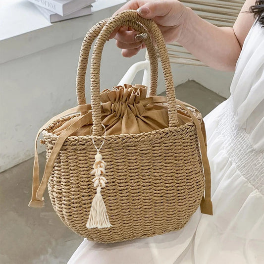 Women's Rattan Basket Beach Bag