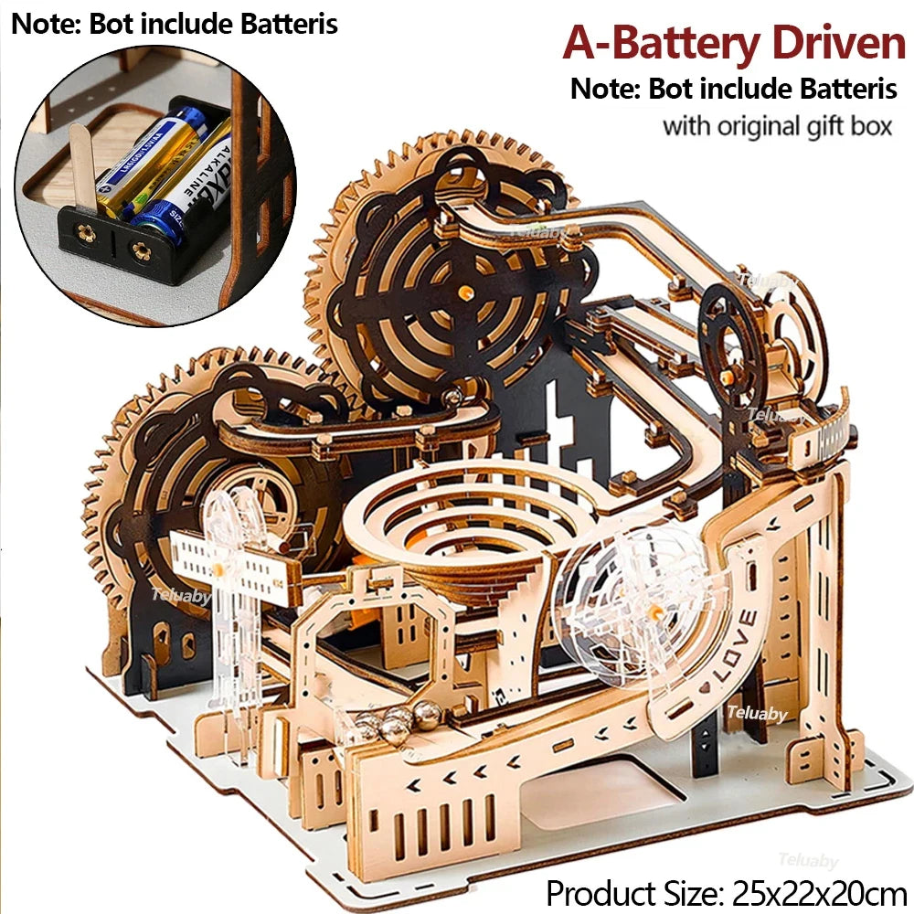 3D Wooden Puzzle Marble Run Set DIY Assembly Building Model Kit STEAM Engine Educational Toys for Adult Kids Birthday Gifts