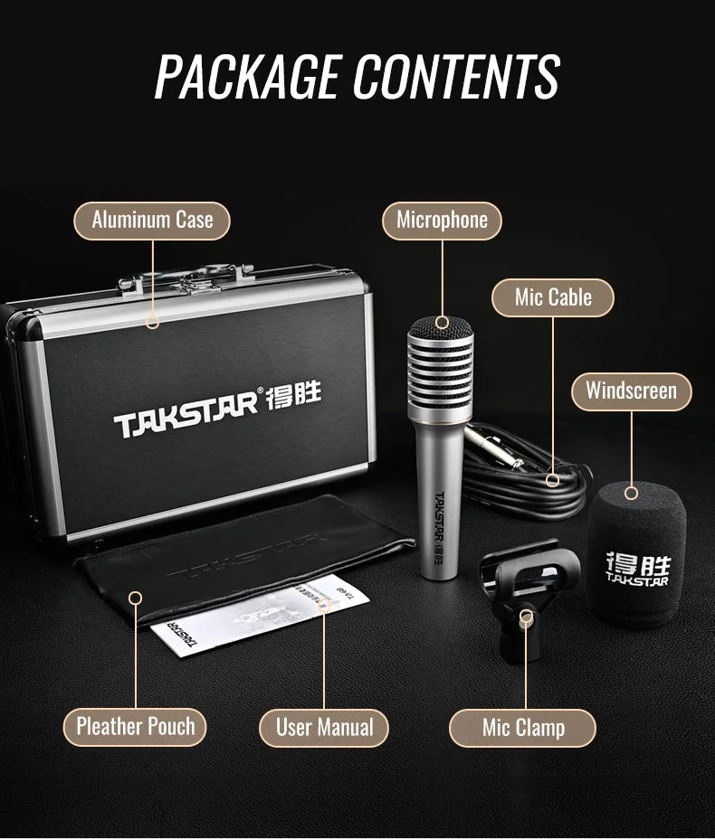 Takstar TA-68 Dynamic Microphone Handheld Mic for Vocals Recording Karaoke Cardioid Pick-up with Mic Clip Windscreen XLR Cable