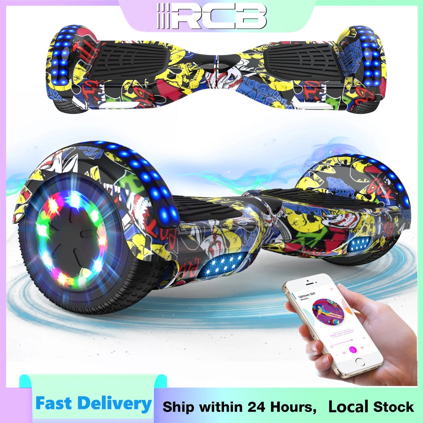 RCB 6.5" Two Wheel Hoverboard with Bluetooth Speaker And LED Light