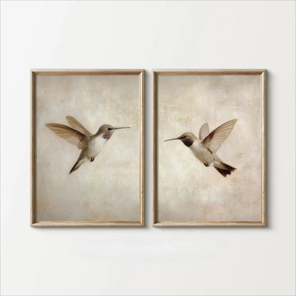 Retro Hummingbird Canvas Prints - 2pcs/set