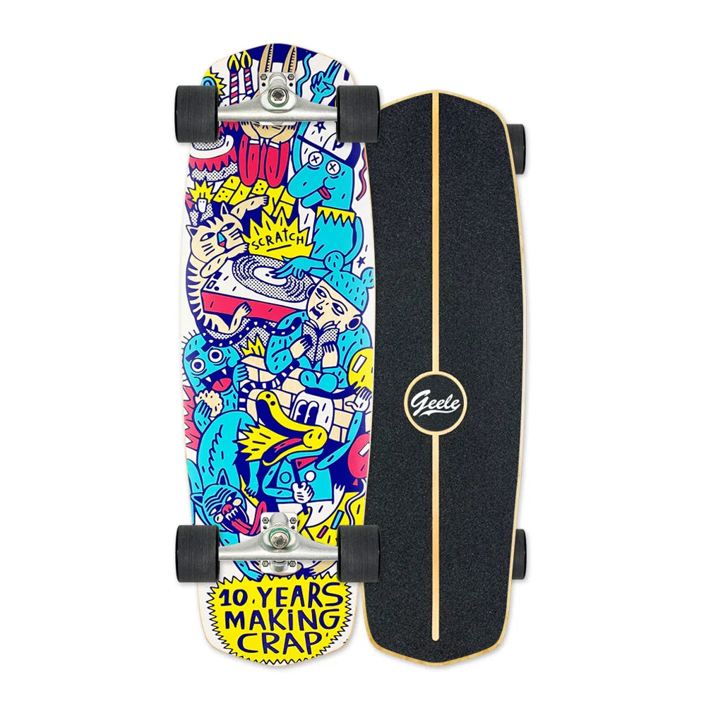 CX4 Land Surfboard Surfskate, Pedal-Free Surf Training Skateboard for Beginners