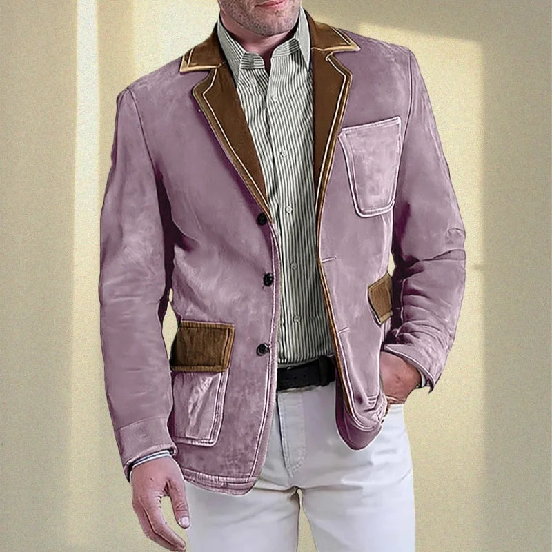 Men's Retro Suede Multi-pocket 3D Style Suit Jacket