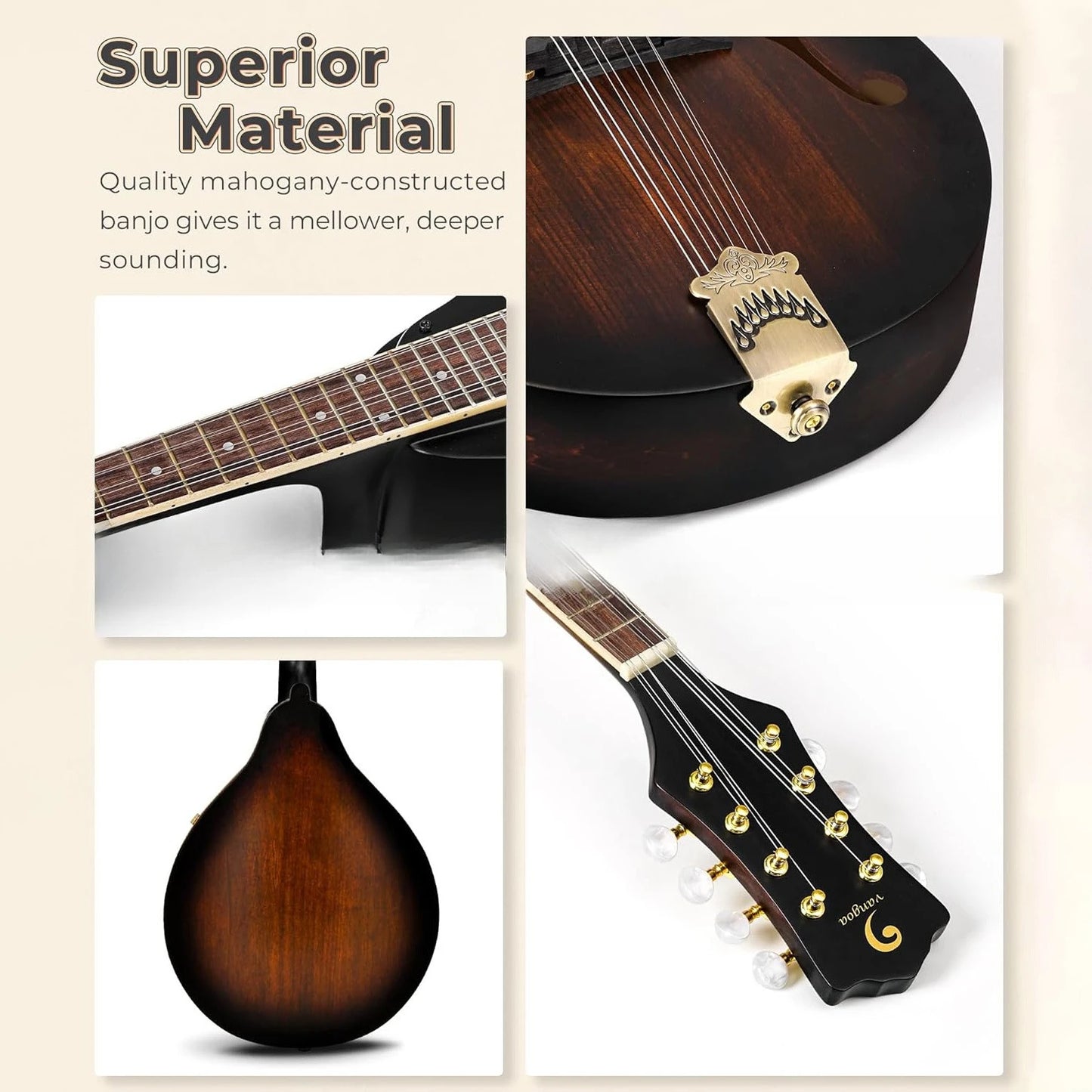 Solid Spruce Top Mandolin 8-String Instrument Suitable for Beginners Adults Acoustic