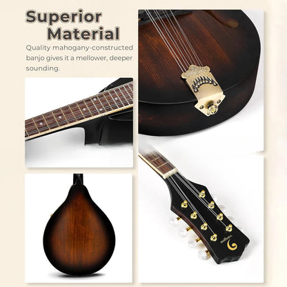 Solid Spruce Top Mandolin 8-String Instrument Suitable for Beginners Adults Acoustic