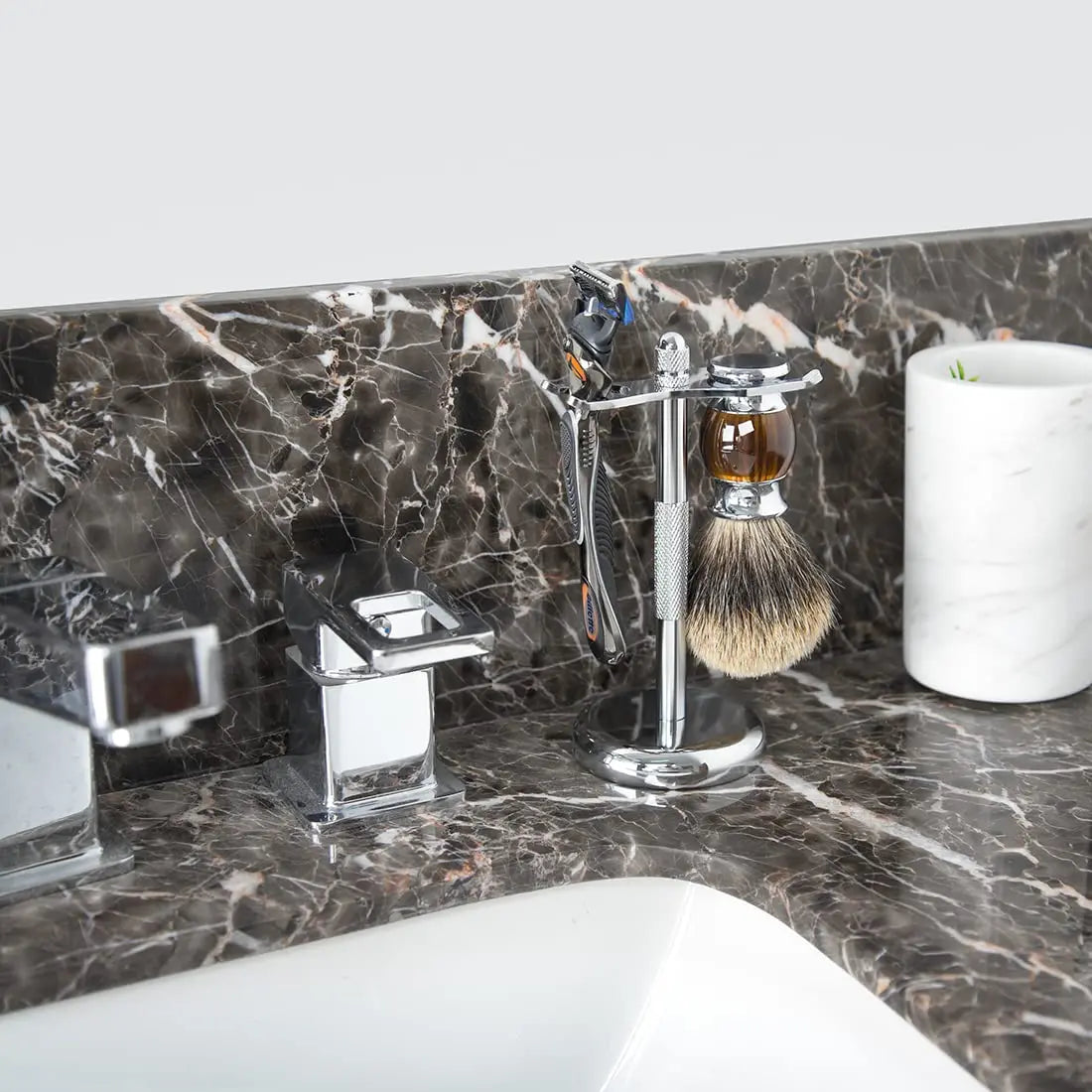 Deluxe Chrome Razor and Brush Stand