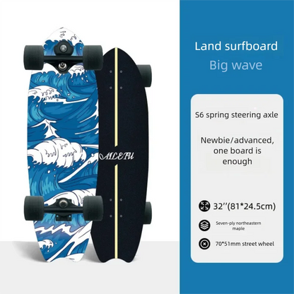 S6 Spring Surfskate Land Surfboard, No-Push Training Skateboard for Adults & Beginners