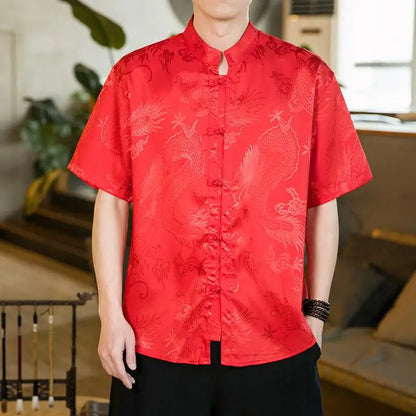 Men's Retro Mandarin Collar Short Sleeve Shirt