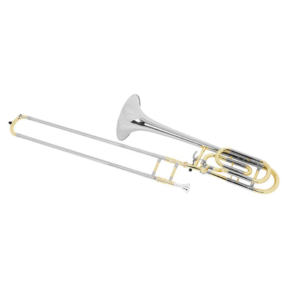 SLADE Bb Tone Tenor Trombone Brass Plated Trombone with Silver and Gold Dual Tone (Silver Horn) Mouthpiece Gloves Cleaning kit