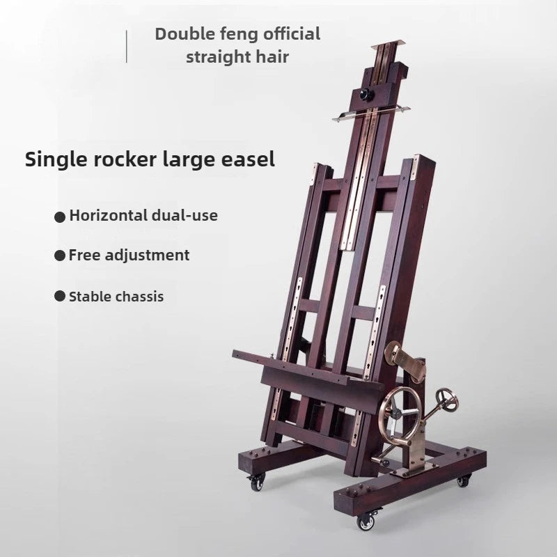 Beech Hand-cranked Jumbo Large Oil Painting Easel Wood Display Easel Canvas Board Adjustable Flat Stand Dual-use
