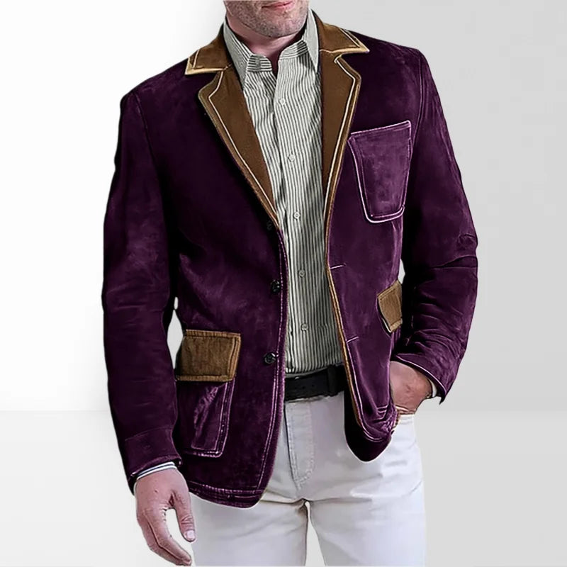 Men's Retro Suede Multi-pocket 3D Style Suit Jacket