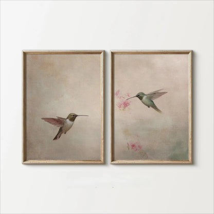 Retro Hummingbird Canvas Prints - 2pcs/set