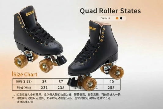 Leather Quad Skates with Aluminum Alloy Brackets - [Sizes 36-39]