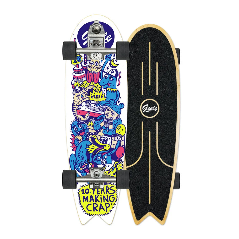 V7 33-Inch Surfskate Longboard, No-Push Fish Tail Pumping Board for Adults