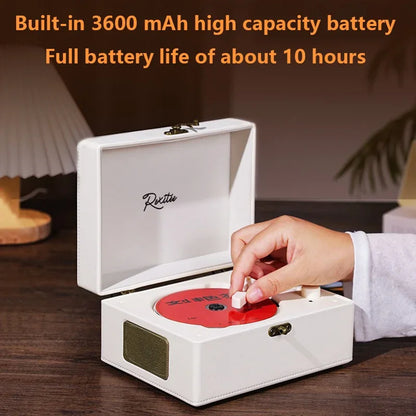 Portable Rechargeable Vintage Leather CD Player | Two-way Bluetooth 5.0 Built-in Speaker /USB Lossless Player