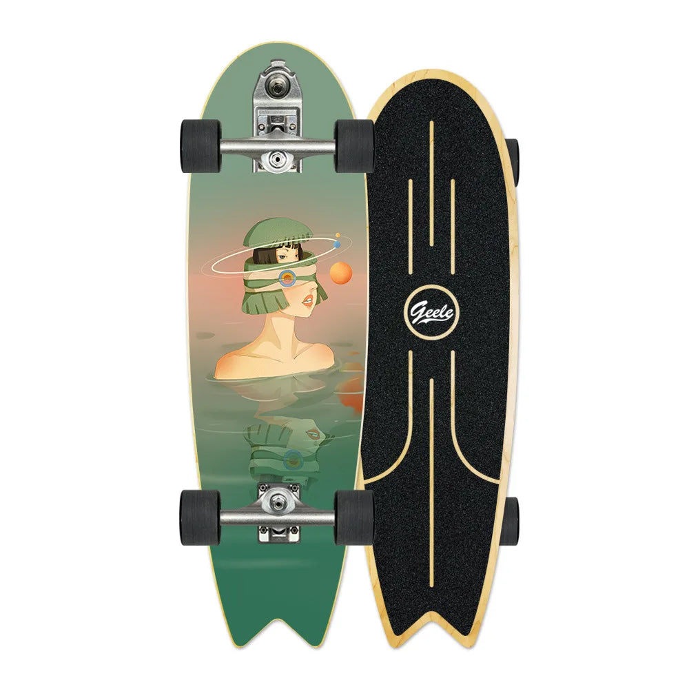V7 33-Inch Surfskate Longboard, No-Push Fish Tail Pumping Board for Adults
