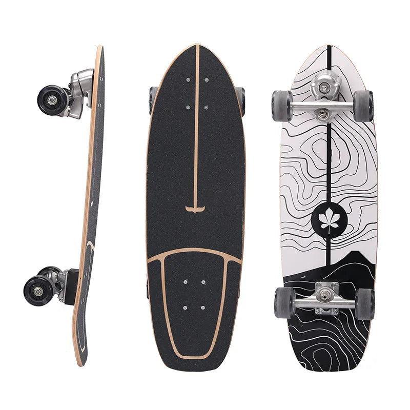 Maple Surfskate Longboard, Single Kick Carving Cruiser for Pumping & Street Riding