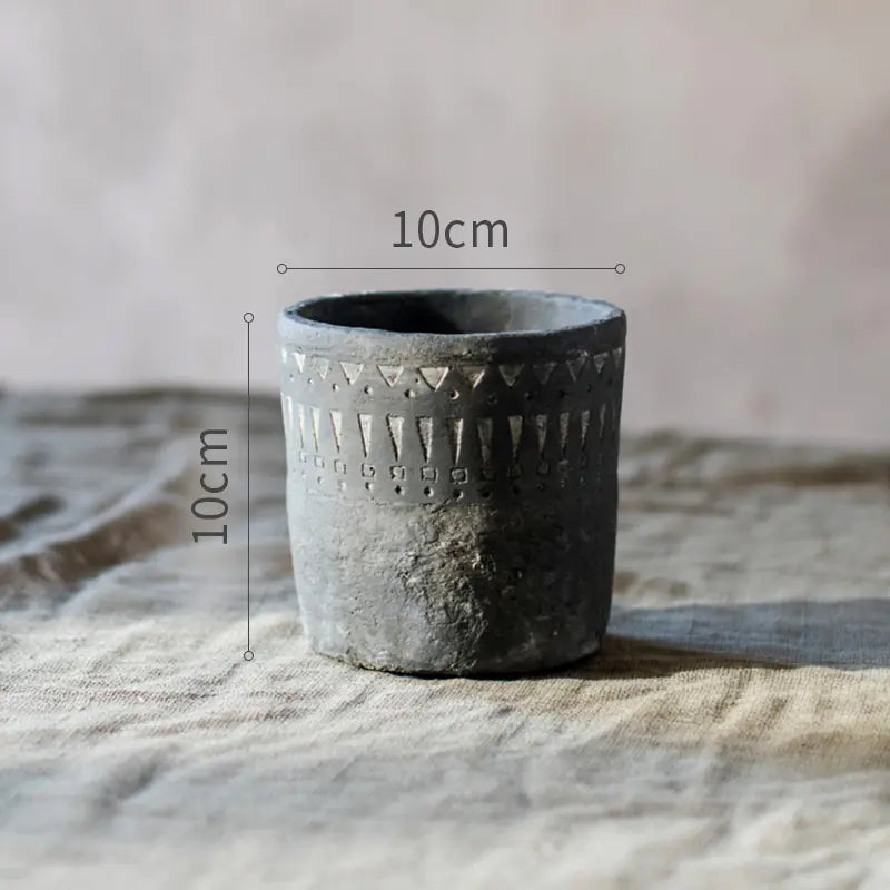 African Element Vintage Black Ceramic Planter Vase