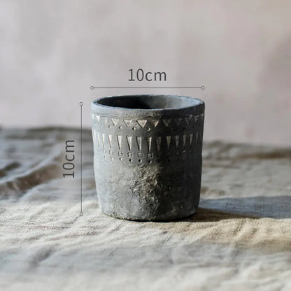African Element Vintage Black Ceramic Planter Vase