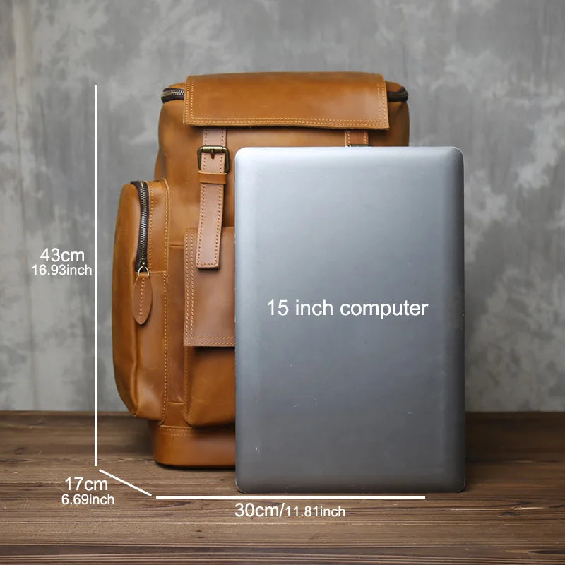 Men's Classic Retro Genuine Leather Multi functional Large Capacity Backpack