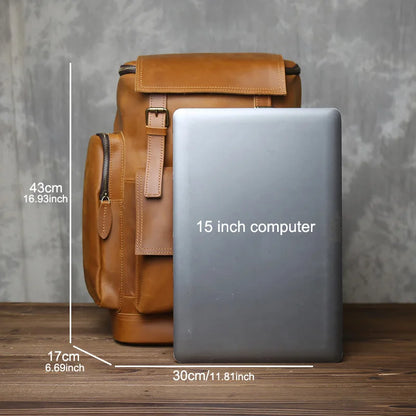 Men's Classic Retro Genuine Leather Multi functional Large Capacity Backpack