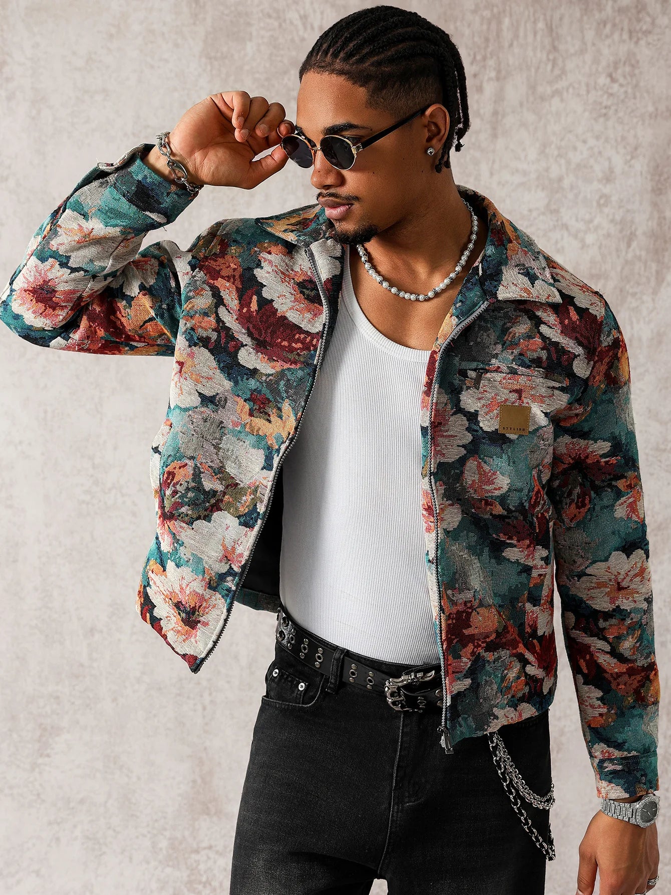 Men's Autumn Ins Floral Handsome Coat