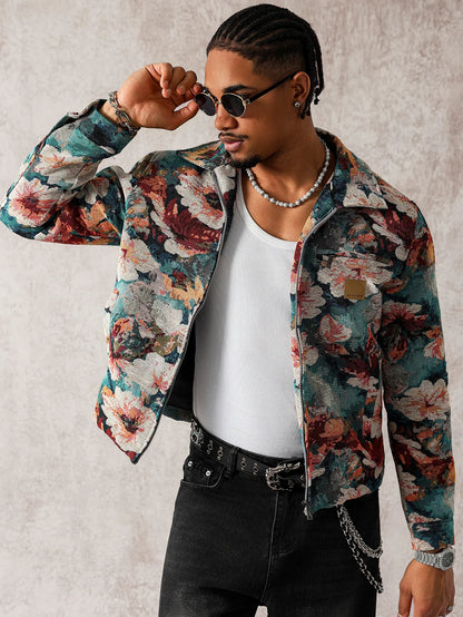 Men's Autumn Ins Floral Handsome Coat