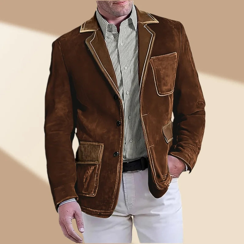 Men's Retro Suede Multi-pocket 3D Style Suit Jacket