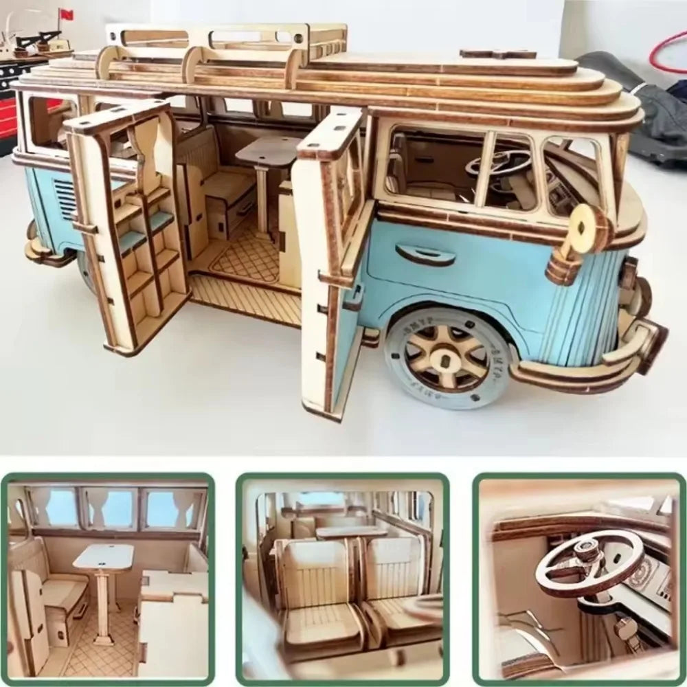 3D Puzzle Toy Wooden Car Style House Model Parent Child Interactive Creative DIY Toys Creative Puzzle Decoration Festival Gift